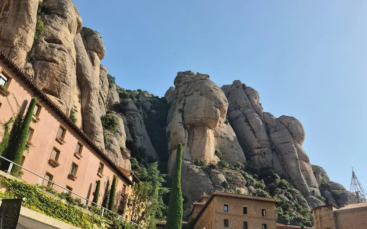 The monastery buildings at Montserrat below the bare rock pinnacles